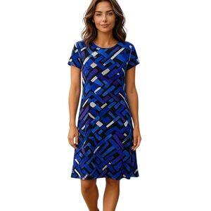 Chico's Abstract Blue and Purple Print Dress Size Womans Large